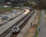 M of W hi-railer on #2 track closes in on Amtrak Crescent, train #20, making his station stop at "LYH" on Track #1 